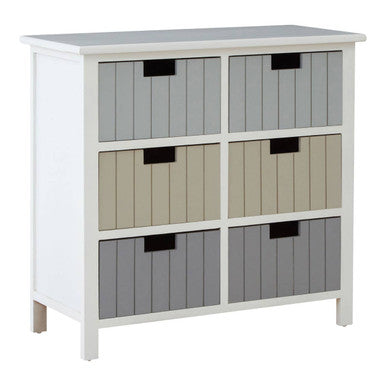New England White and Pastel Wooden 6 Drawer Chest