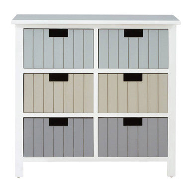 New England White and Pastel Wooden 6 Drawer Chest