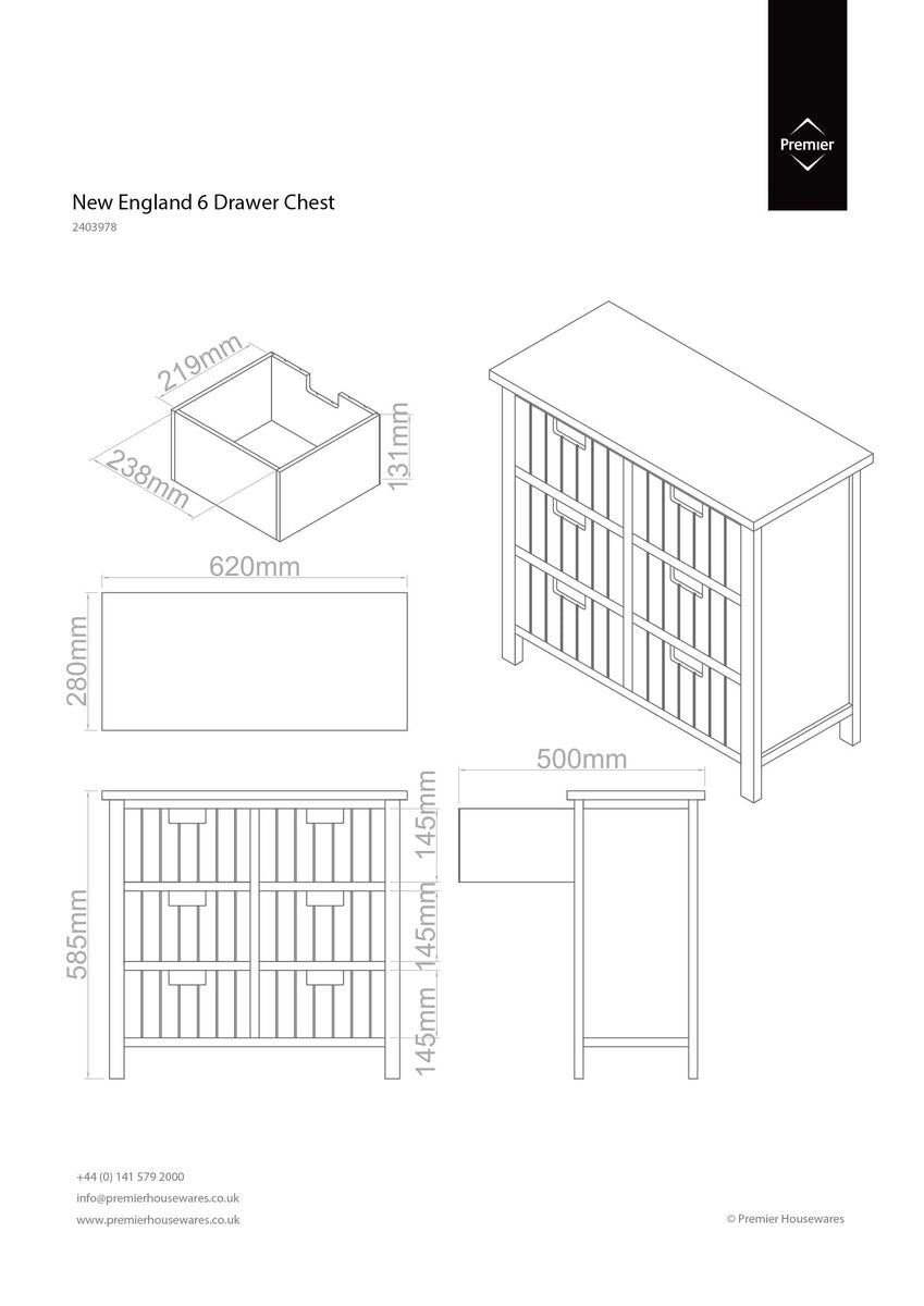 New England White and Pastel Wooden 6 Drawer Chest