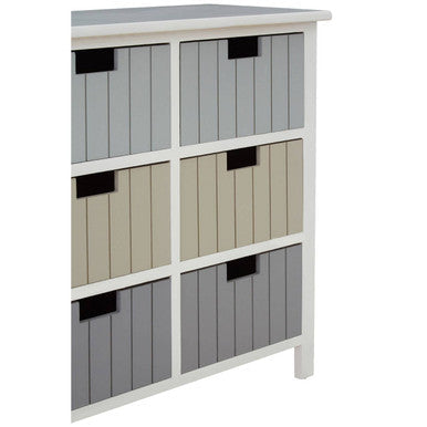 New England White and Pastel Wooden 6 Drawer Chest