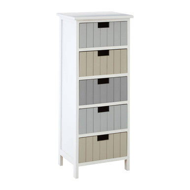 New England White and Pastel Wooden 5 Drawer Chest