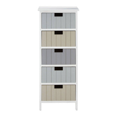 New England White and Pastel Wooden 5 Drawer Chest