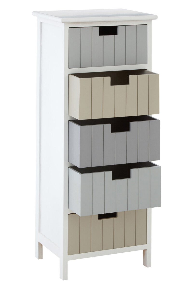 New England White and Pastel Wooden 5 Drawer Chest