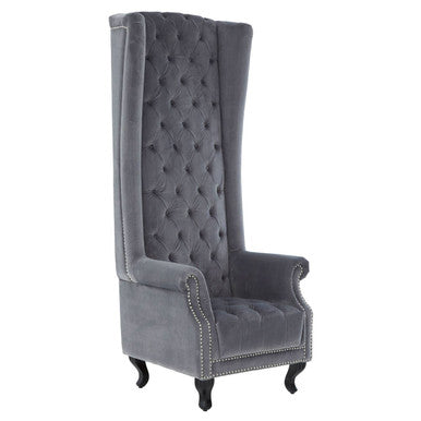 Regents Park Grey Velvet High Back Porter Chair