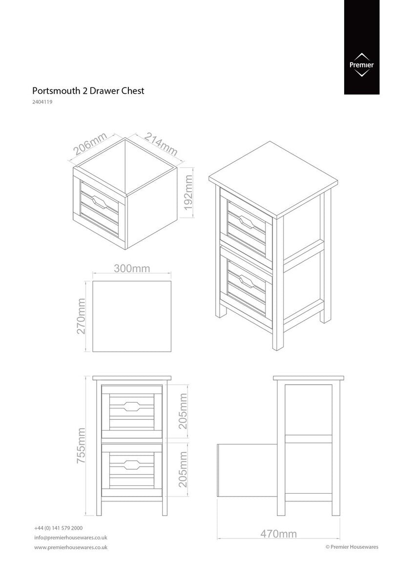 Portsmouth Natural and White Wooden 2 Drawer Chest