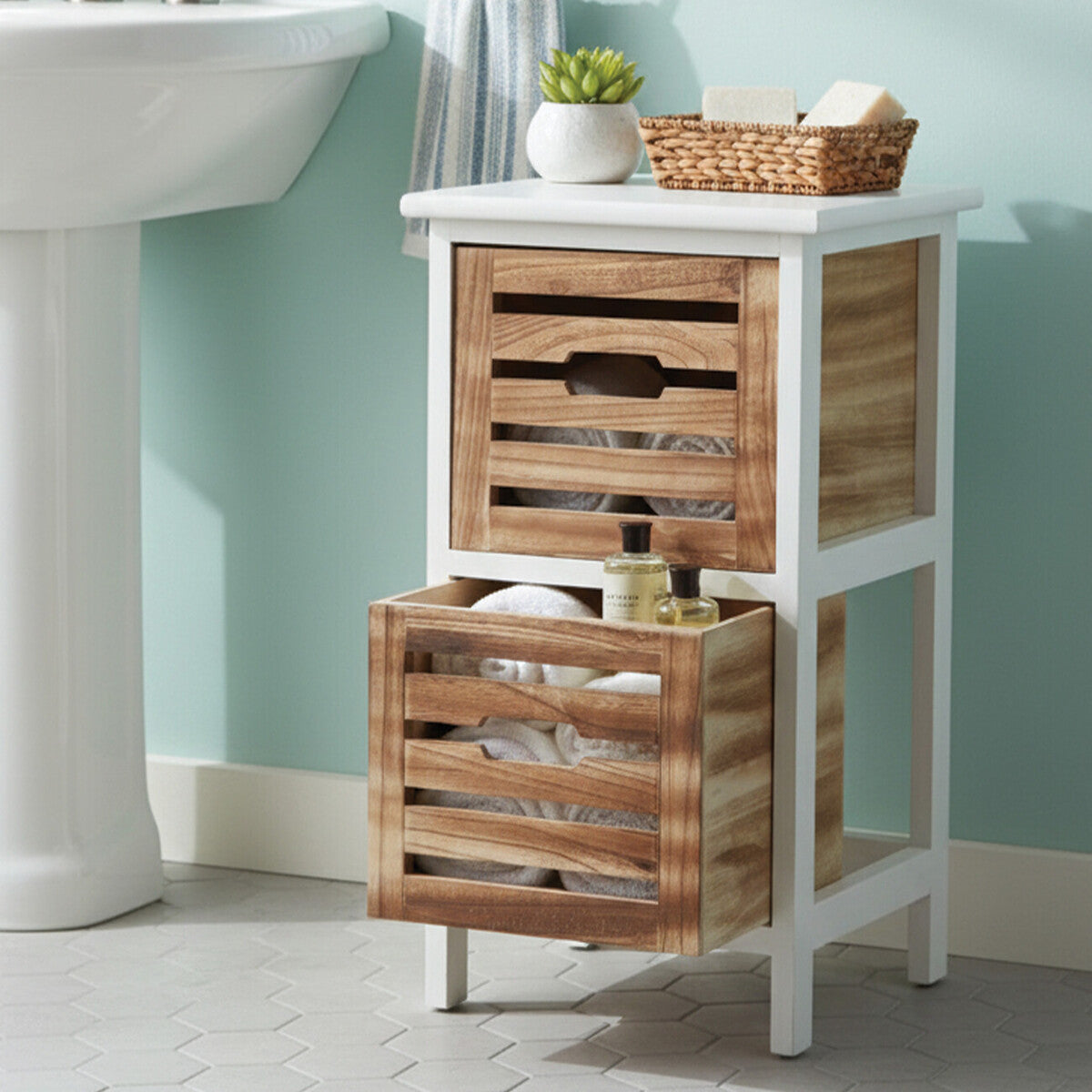 Portsmouth Natural and White Wooden 2 Drawer Chest