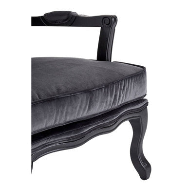Rococo Grey Velvet Chair and Footstool Set