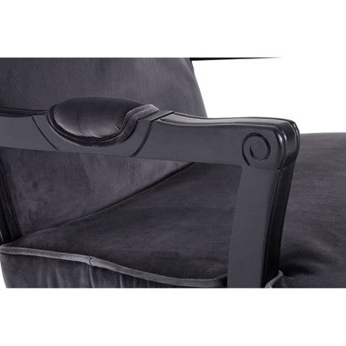 Rococo Grey Velvet Chair and Footstool Set