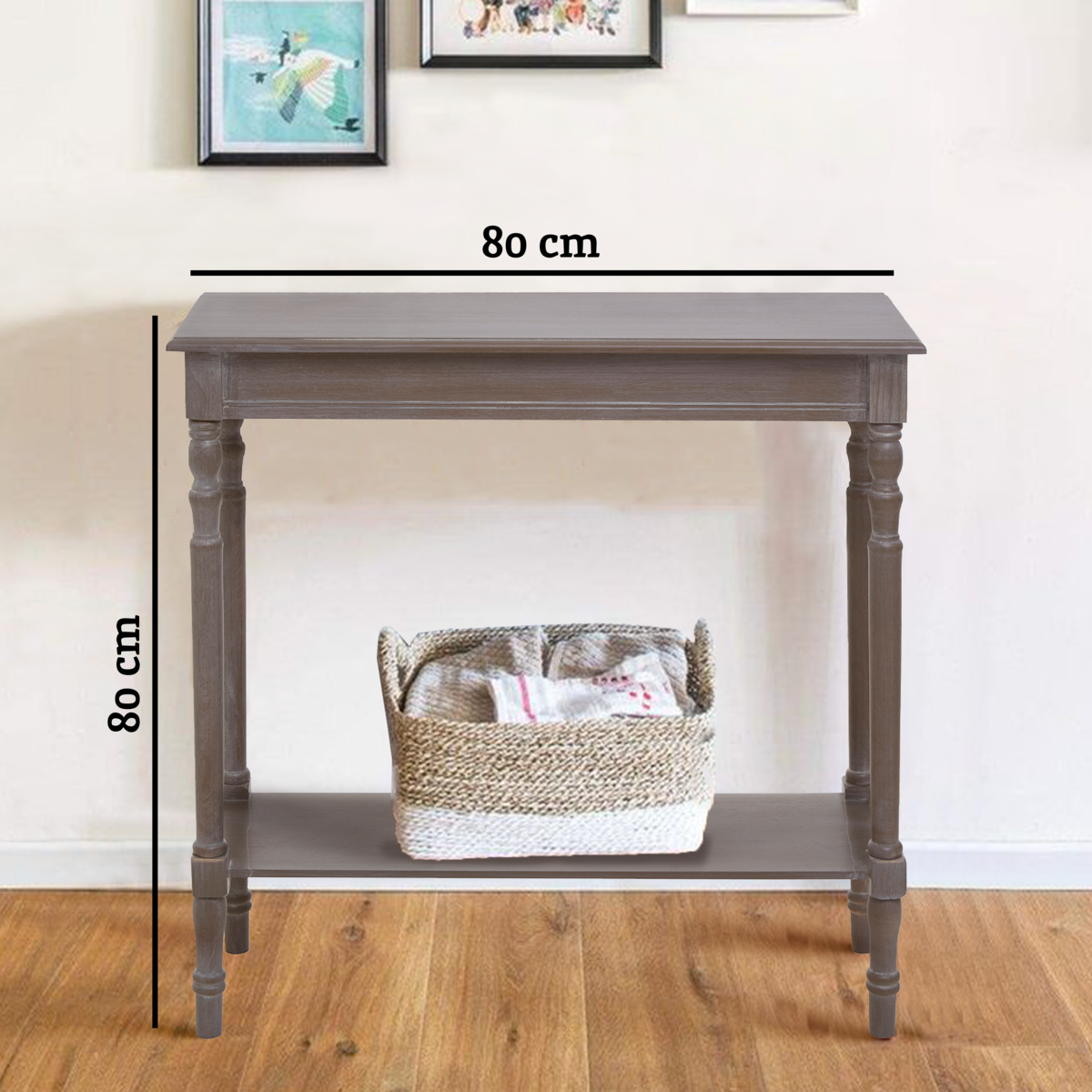Natural Wash Slim Wooden Console Table with Lower Shelf and Carved Legs | Heritage