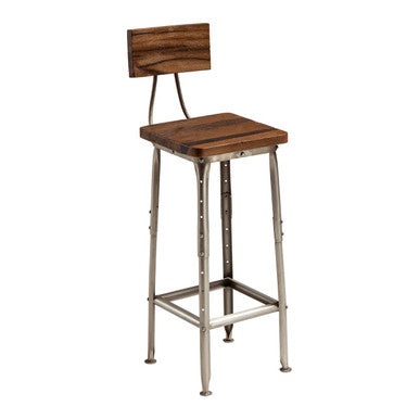 Apex Natural Wood and Antique Silver Finish Bar Chair