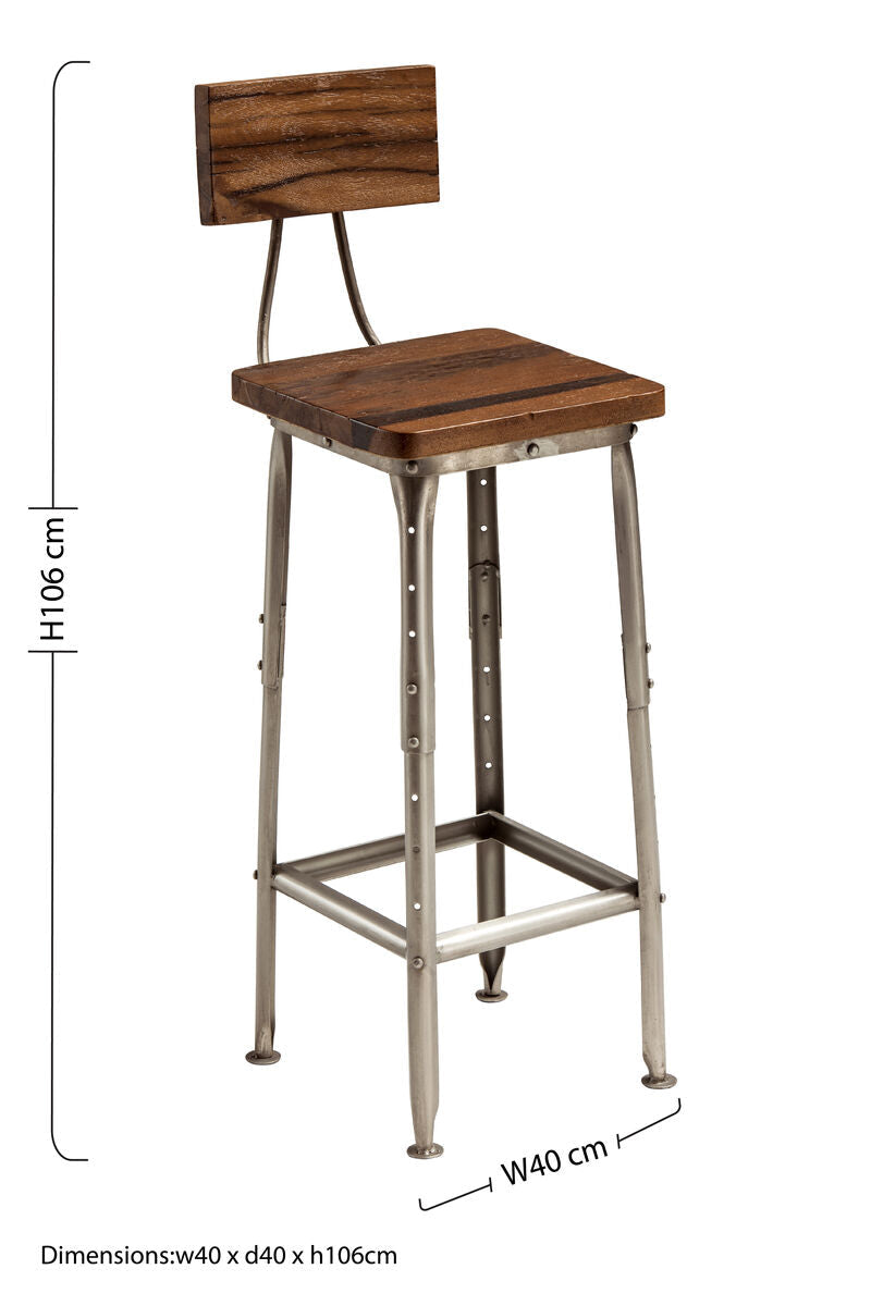 Apex Natural Wood and Antique Silver Finish Bar Chair