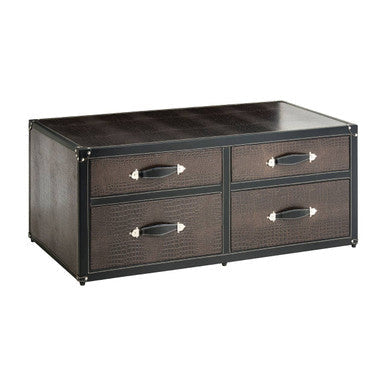 Croco Black and Brown Leather Effect 4 Drawer Storage Trunk