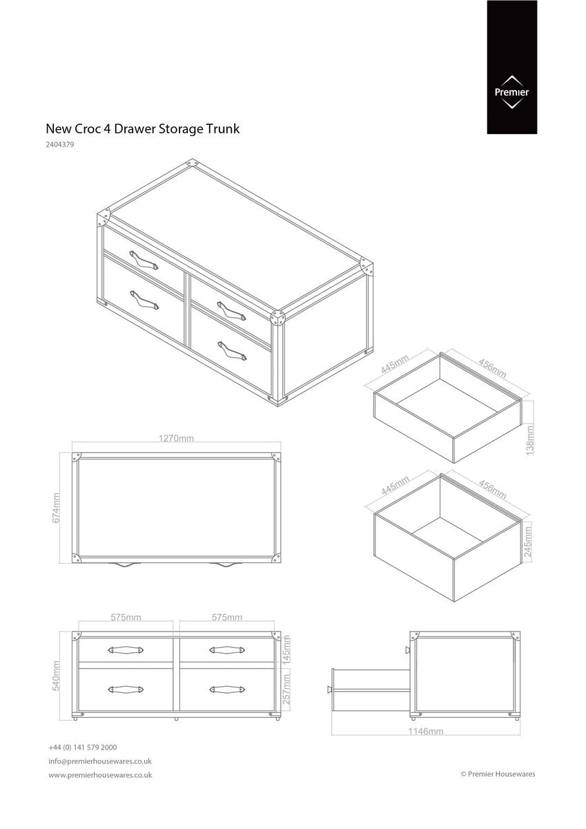 Croco Black and Brown Leather Effect 4 Drawer Storage Trunk