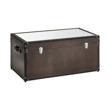 Croco Black and Brown Leather Effect Storage Trunk with Mirrored Top