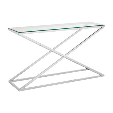 Montril Clear Glass and Silver Finish Criss Cross Console Table
