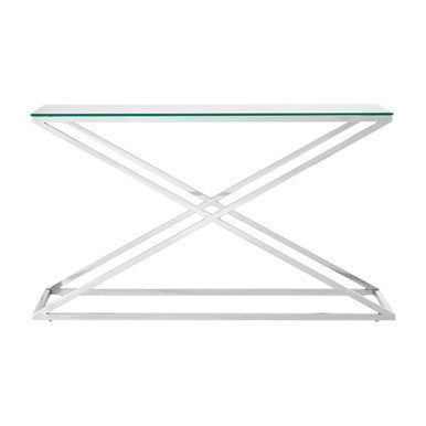 Montril Clear Glass and Silver Finish Criss Cross Console Table