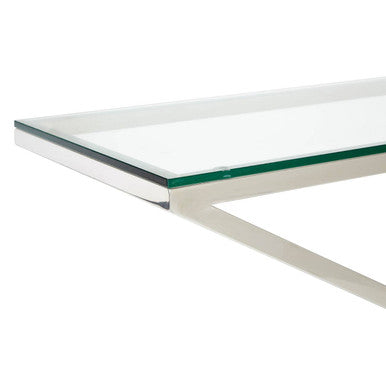 Montril Clear Glass and Silver Finish Criss Cross Console Table