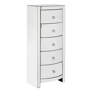 Verona Mirrored Curved 5 Drawer Tall Chest