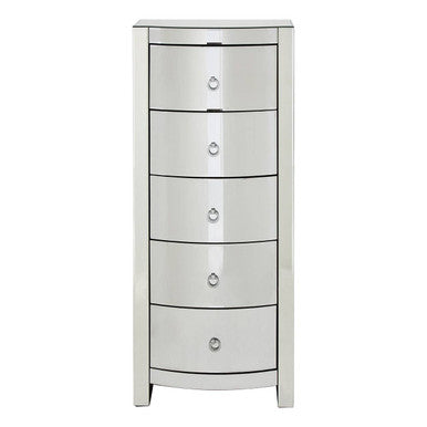 Verona Mirrored Curved 5 Drawer Tall Chest