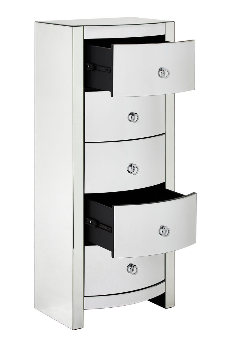 Verona Mirrored Curved 5 Drawer Tall Chest