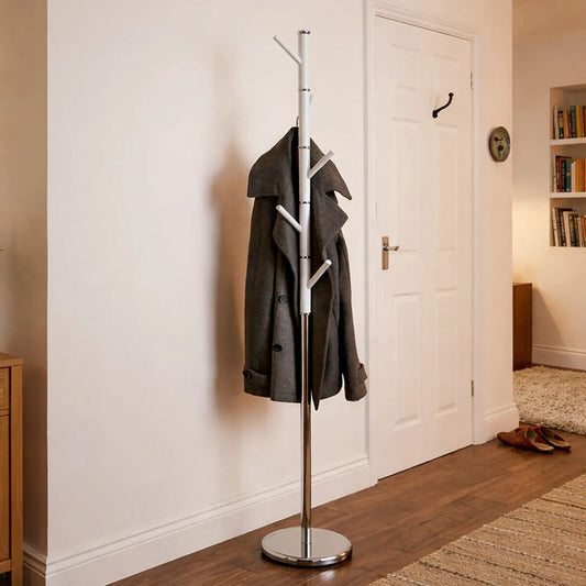 Jess Chrome Finish Coat Stand with White Acrylic Pegs