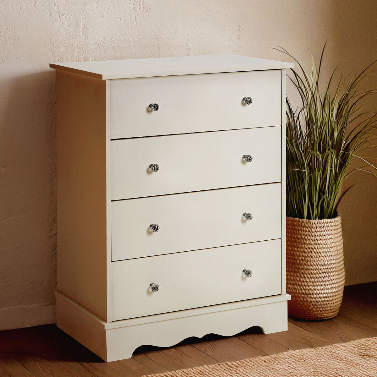 Emily Ivory 4 Drawer Chest with Crystal Handles