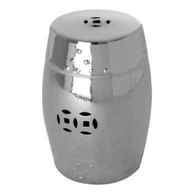 Torcello Silver Finish Ceramic Barrel Side Table and Stool