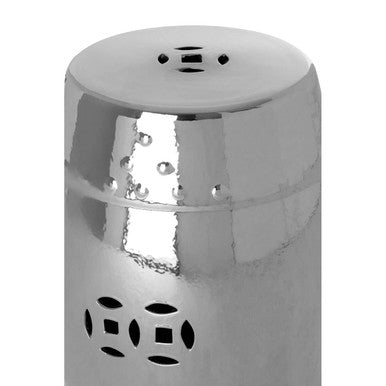 Torcello Silver Finish Ceramic Barrel Side Table and Stool