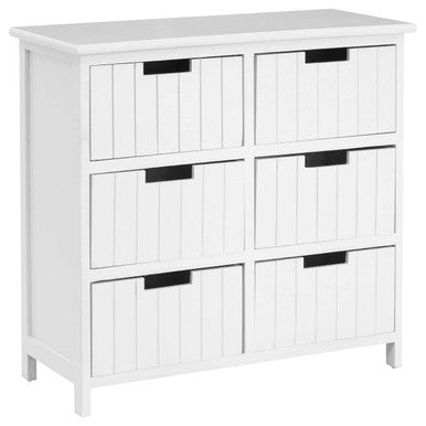New England White Wooden 6 Drawer Chest