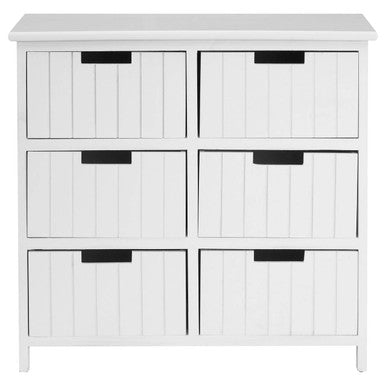 New England White Wooden 6 Drawer Chest