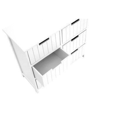 New England White Wooden 6 Drawer Chest