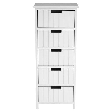 New England White Wooden 5 Drawer Chest