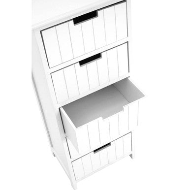 New England White Wooden 5 Drawer Chest