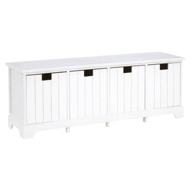 New England White Wooden 4 Drawer Storage Bench