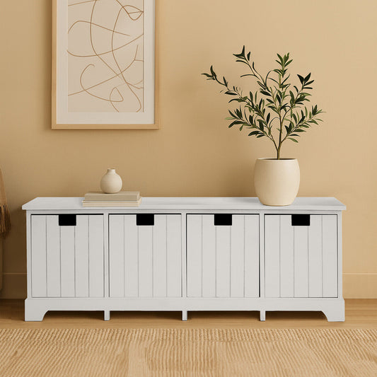 New England White Wooden 4 Drawer Storage Bench