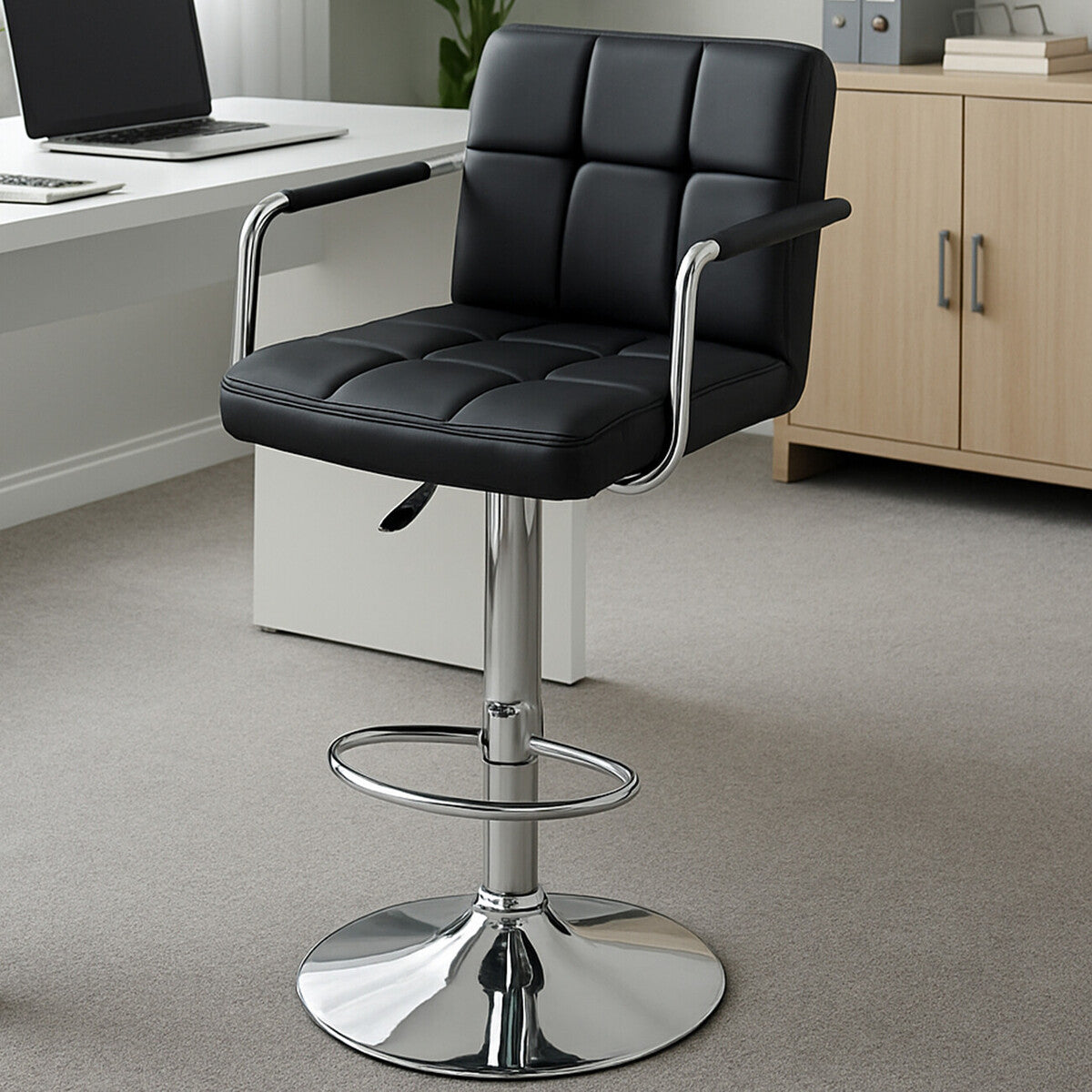 Starz Black Leather Effect Adjustable Bar Chair