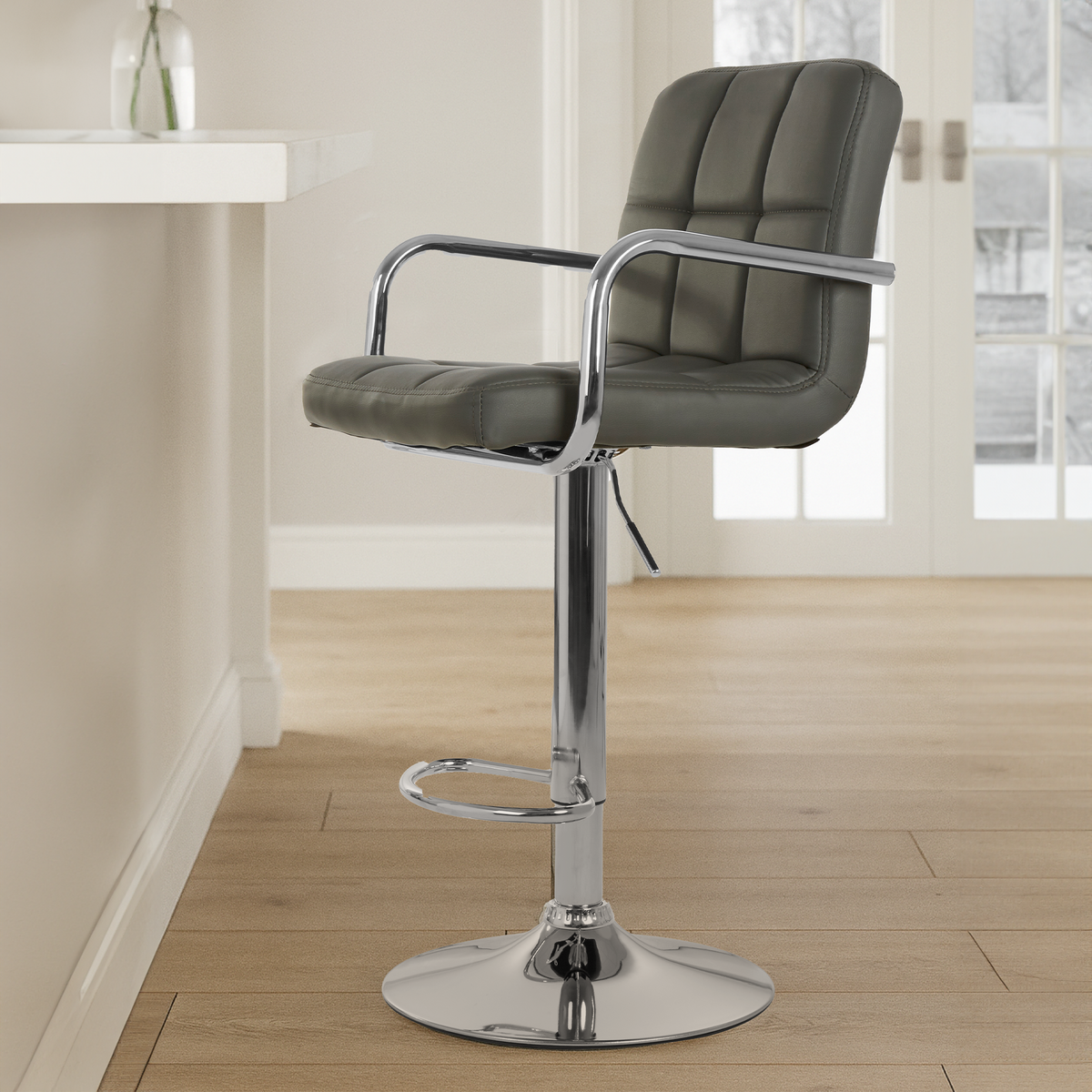 Starz Grey Leather Effect Adjustable Bar Chair