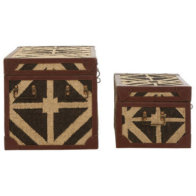 Aztec Black and Natural Print Set of 2 Storage Trunks