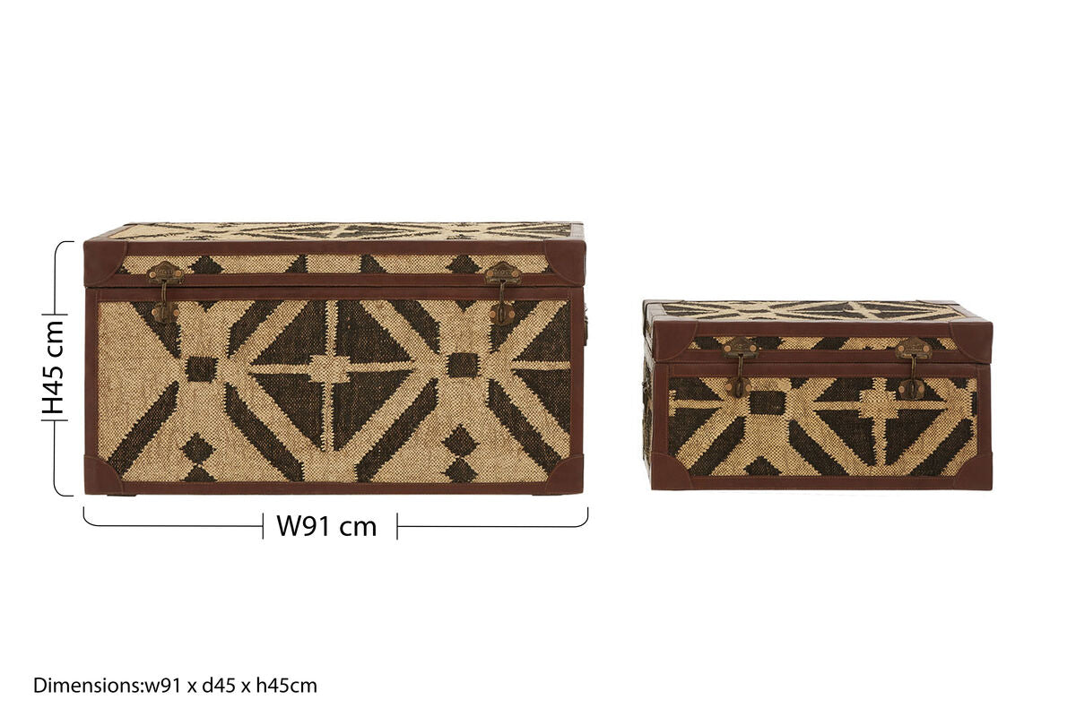 Aztec Black and Natural Print Set of 2 Storage Trunks