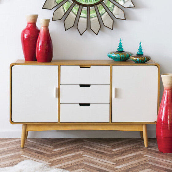 Malmo White and Natural Wood Effect Sideboard