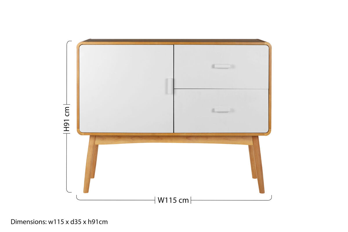 Malmo White and Natural Veneer 1 Door and 2 Drawer Sideboard