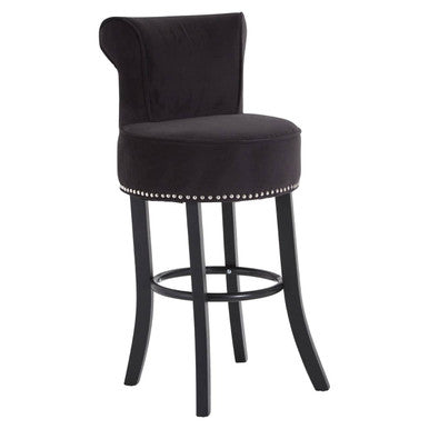 Regents Park Black Velvet Bar Chair with Wooden Legs