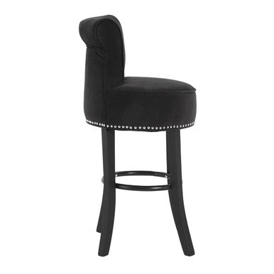 Regents Park Black Velvet Bar Chair with Wooden Legs