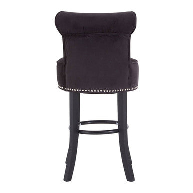 Regents Park Black Velvet Bar Chair with Wooden Legs