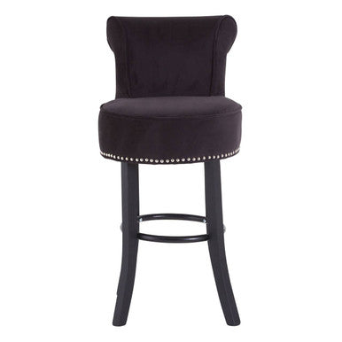 Regents Park Black Velvet Bar Chair with Wooden Legs