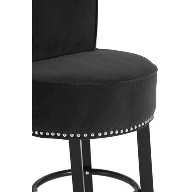Regents Park Black Velvet Bar Chair with Wooden Legs