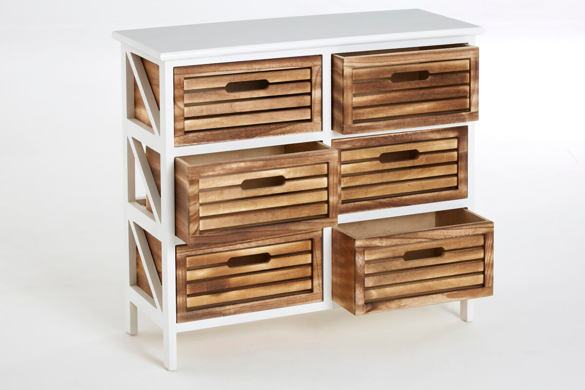 Portsmouth Natural and White Wooden 6 Drawer Chest