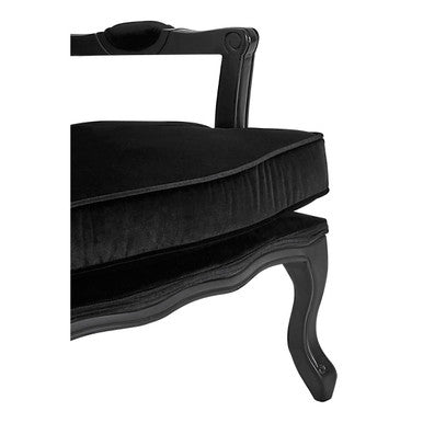 Rococo Black Velvet Chair and Footstool Set
