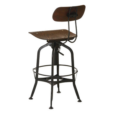 New Foundry Walnut Wood and Black Metal Bar Chair