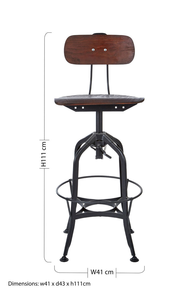 New Foundry Walnut Wood and Black Metal Bar Chair